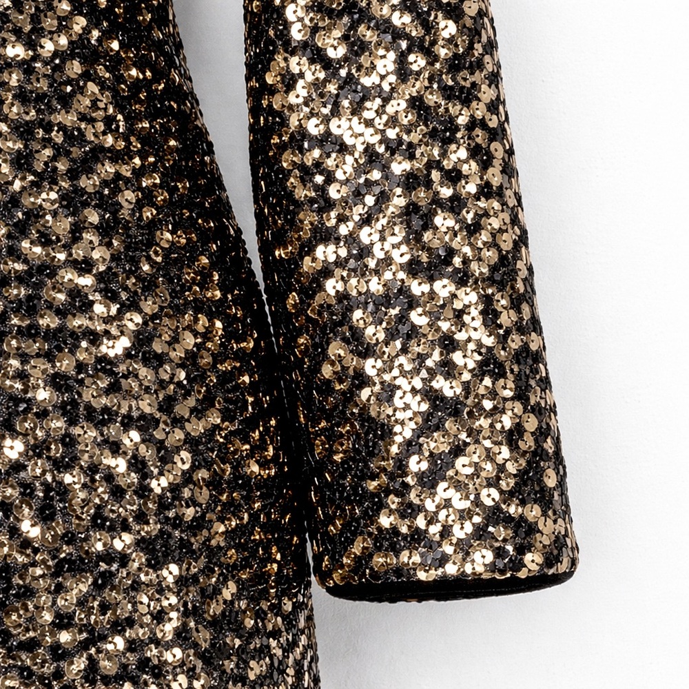 Maia Gold & Black Sequin Long Sleeve Cocktail Dress — Size 4 - Picture 3 of 3